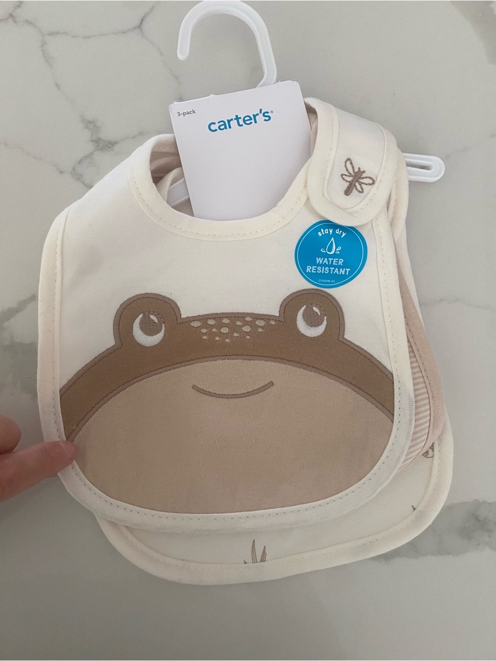 Carter's Cream & Brown Frog Bib Set - Water Resistant 3-Pack